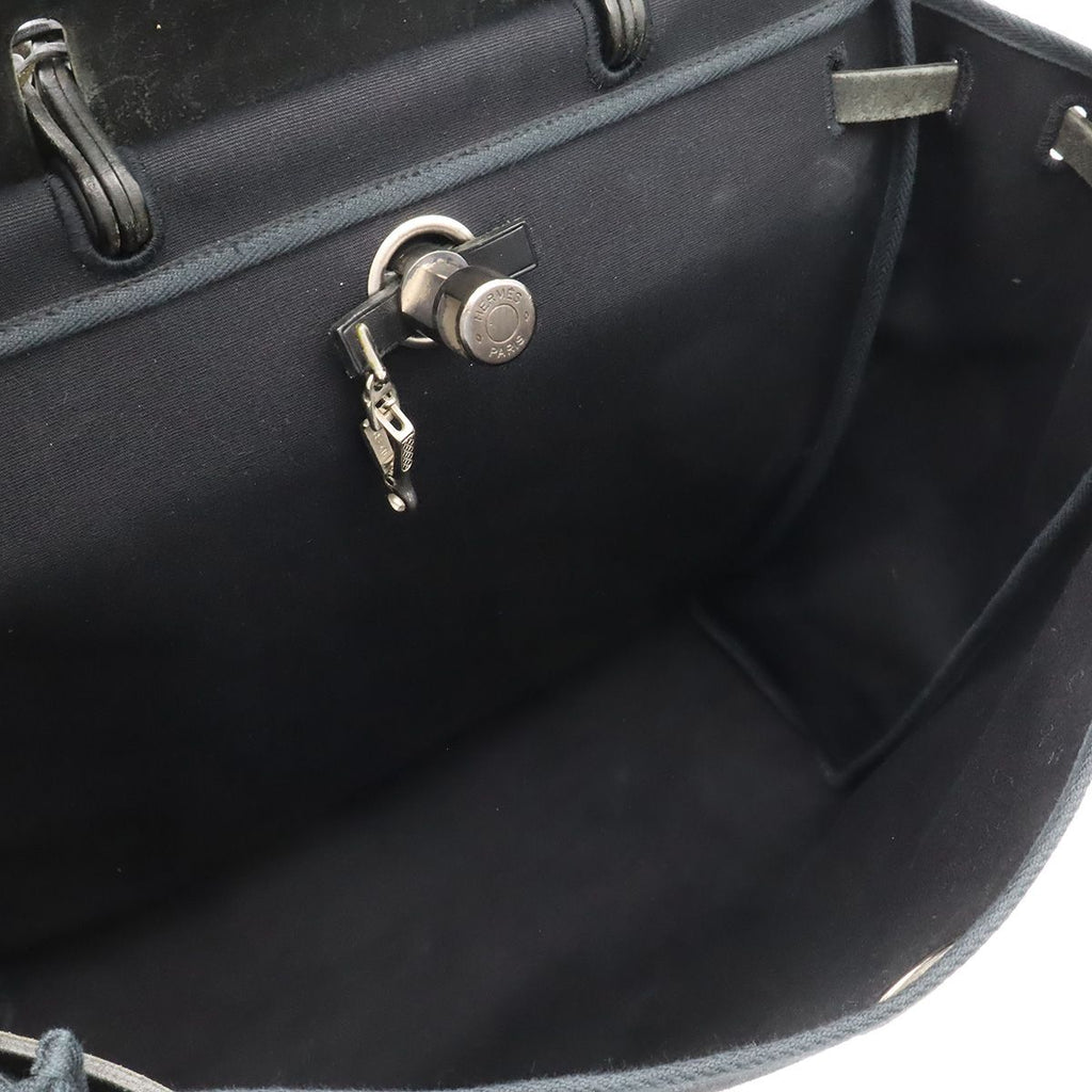 Hermes Herbag MM 2-Way Shoulder Bag Toile Officier Leather Black Silver — view 8