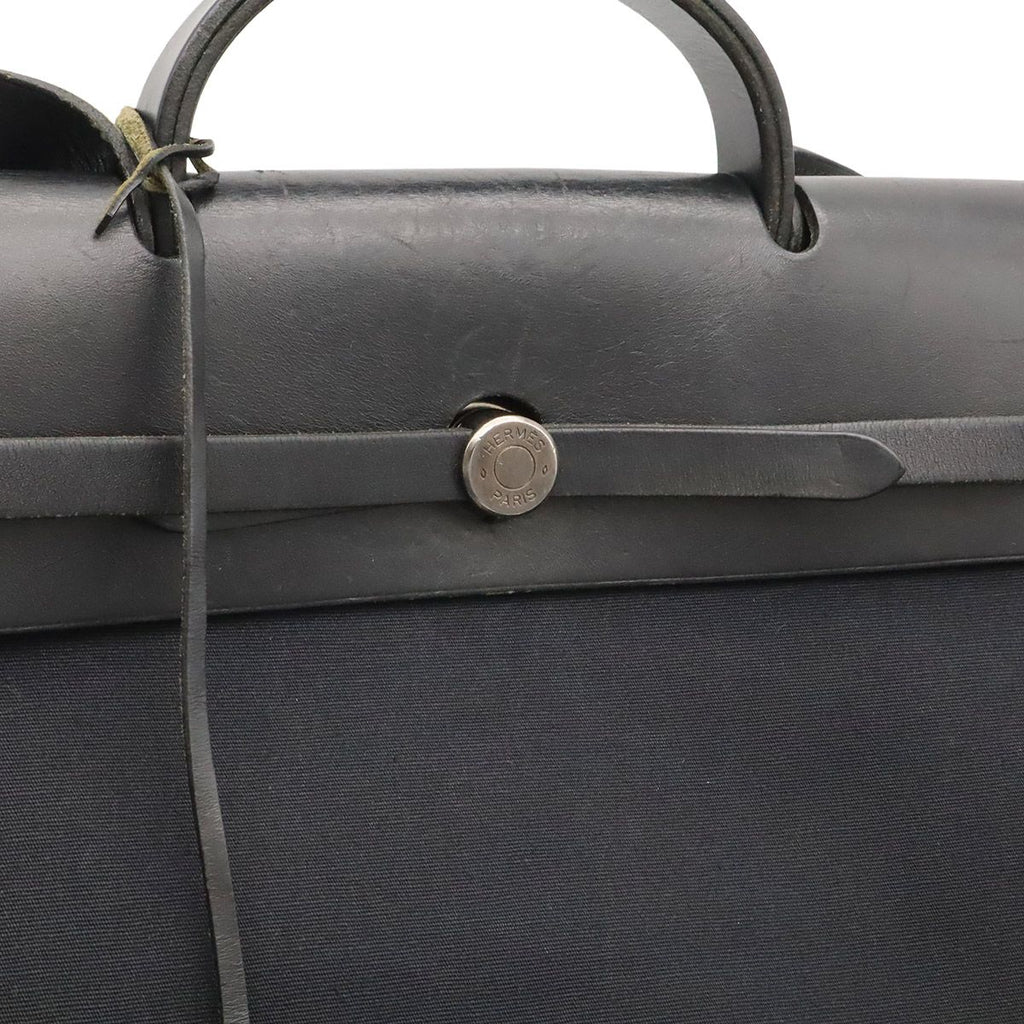 Hermes Herbag MM 2-Way Shoulder Bag Toile Officier Leather Black Silver — view 7