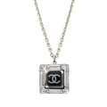 Chanel CC Logo Square Cube Pendant Metal Plastic Silver Clear Black