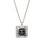 Chanel CC Logo Square Cube Pendant Metal Plastic Silver Clear Black