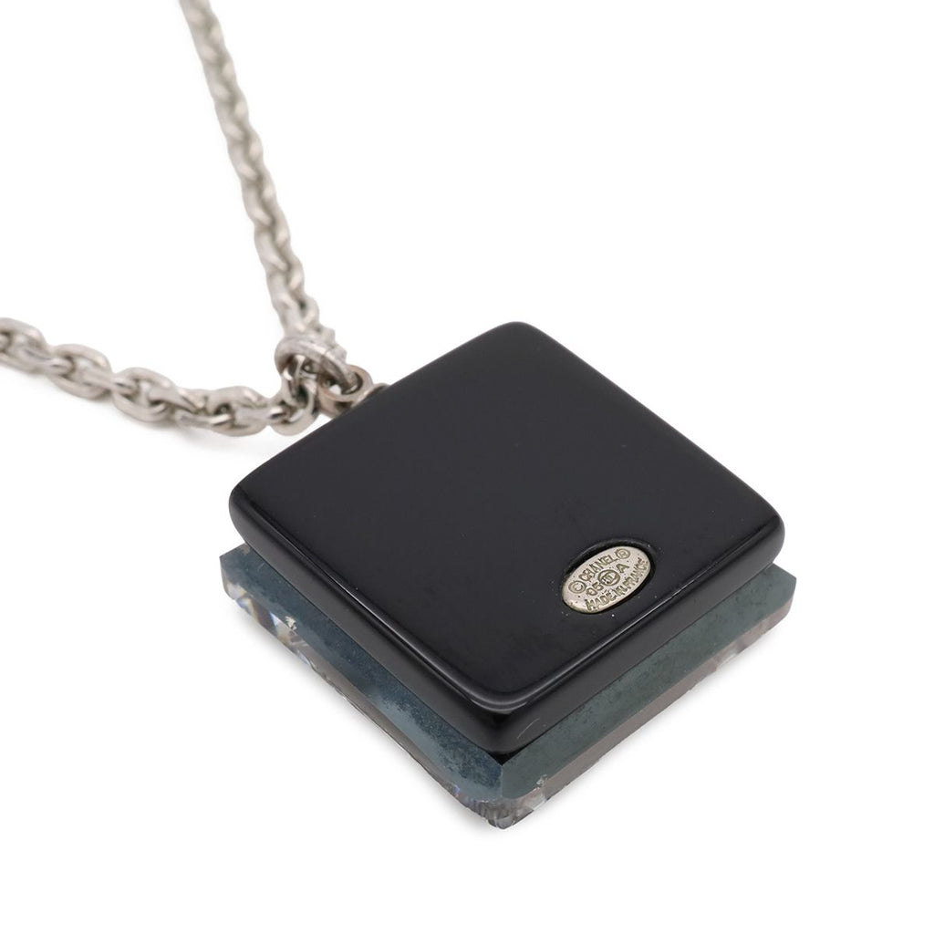 Chanel CC Logo Square Cube Pendant Metal Plastic Silver Clear Black — view 5
