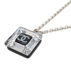 Chanel CC Logo Square Cube Pendant Metal Plastic Silver Clear Black — view 3