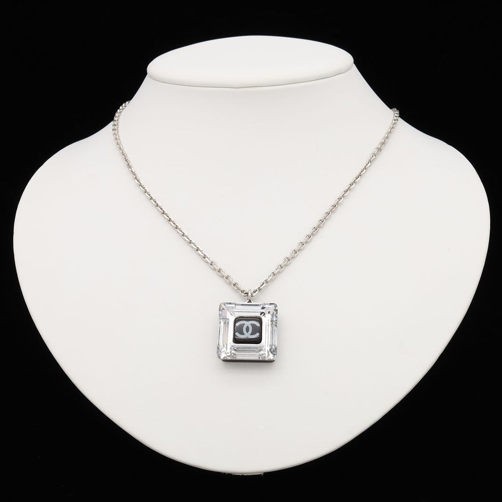 Chanel CC Logo Square Cube Pendant Metal Plastic Silver Clear Black — view 7
