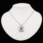 Chanel CC Logo Square Cube Pendant Metal Plastic Silver Clear Black — view 7