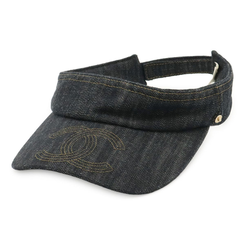 Chanel CC Logo Denim Sun Visor Hat Cotton 100% Navy
