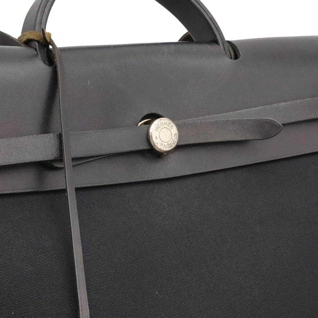 Hermes Herbag MM 2-Way Shoulder Bag Toile Officier Leather Black Silver — view 7