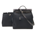 Hermes Herbag MM 2-Way Shoulder Bag Toile Officier Leather Black Silver