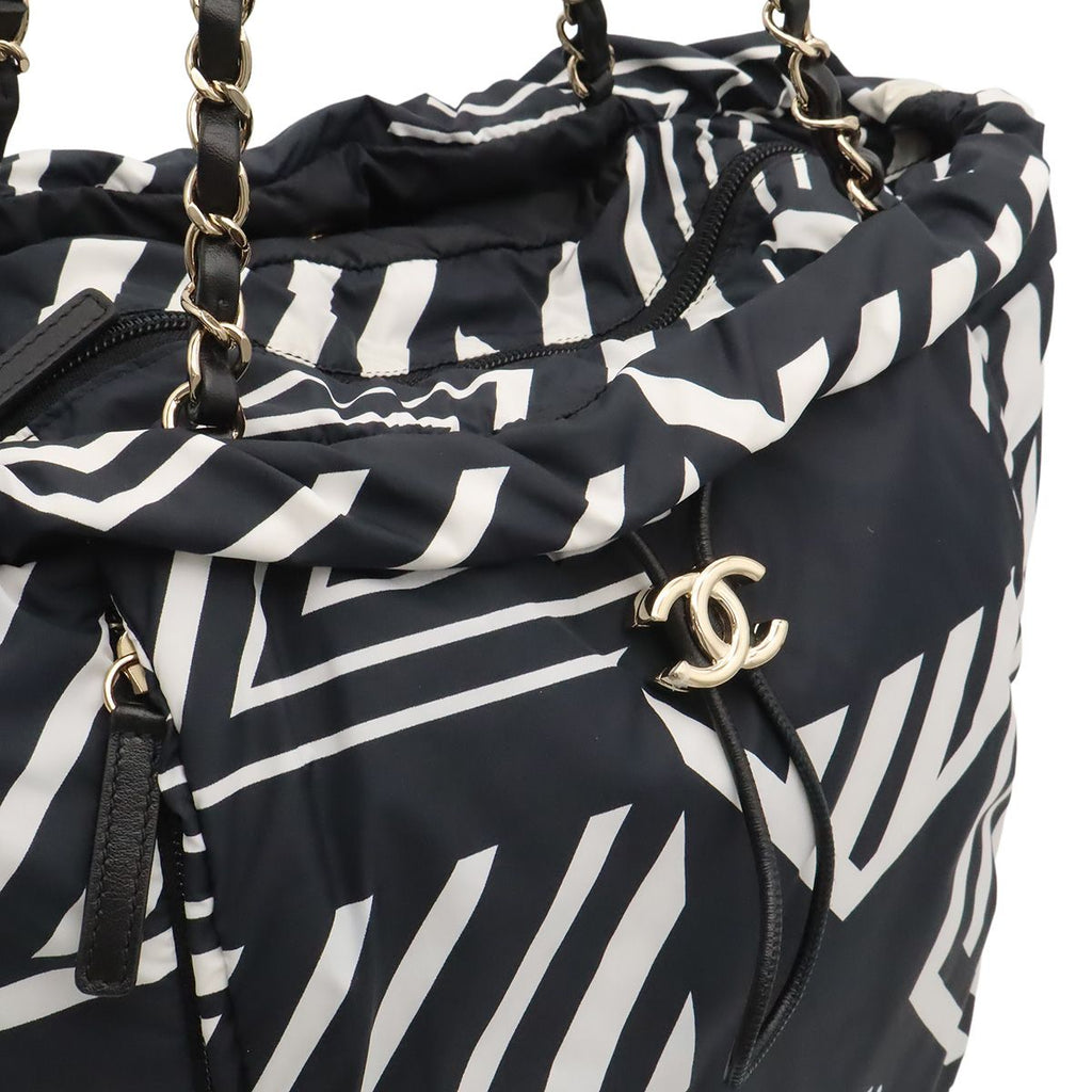 Chanel Coco Beach Backpack Chain Shoulder Bag Star Pattern Nylon Leather Black — view 9