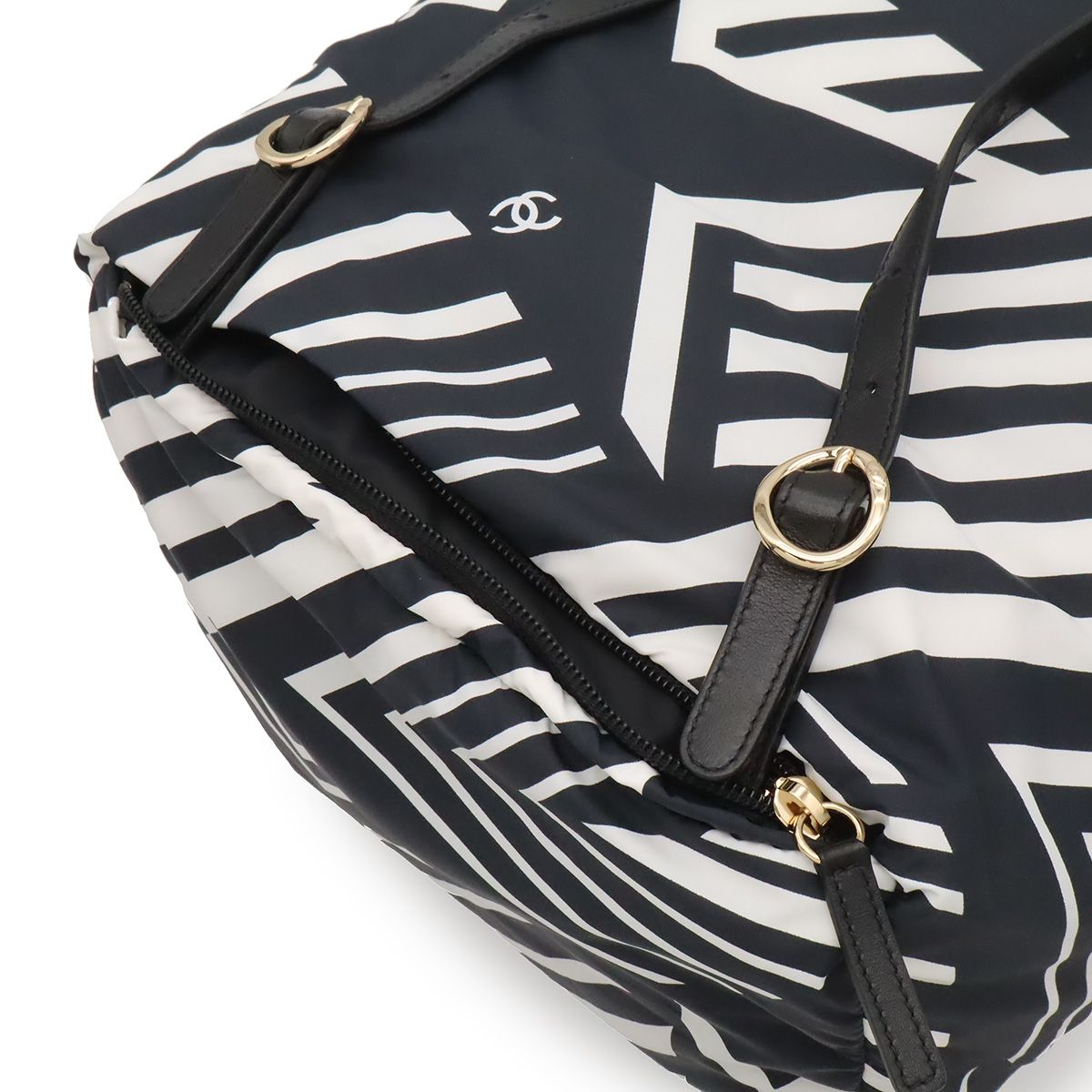 Chanel Coco Beach Backpack Chain Shoulder Bag Star Pattern Nylon Leather Black — view 8