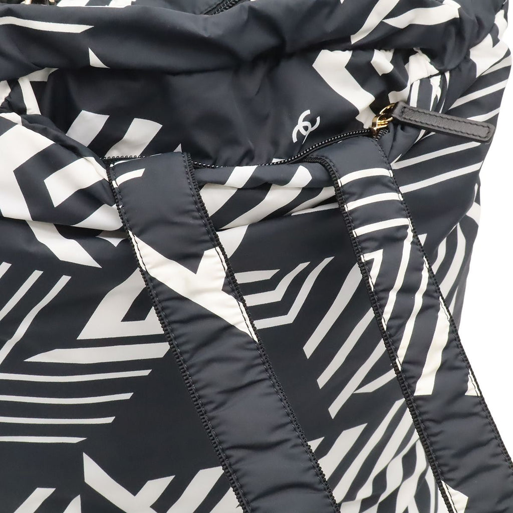 Chanel Coco Beach Backpack Chain Shoulder Bag Star Pattern Nylon Leather Black — view 7