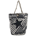 Chanel Coco Beach Backpack Chain Shoulder Bag Star Pattern Nylon Leather Black