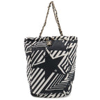 Chanel Coco Beach Backpack Chain Shoulder Bag Star Pattern Nylon Leather Black