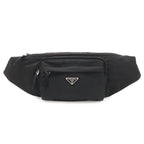 Prada Triangle Logo Waist Bag Pouch Hip Nylon Nero Black Silver