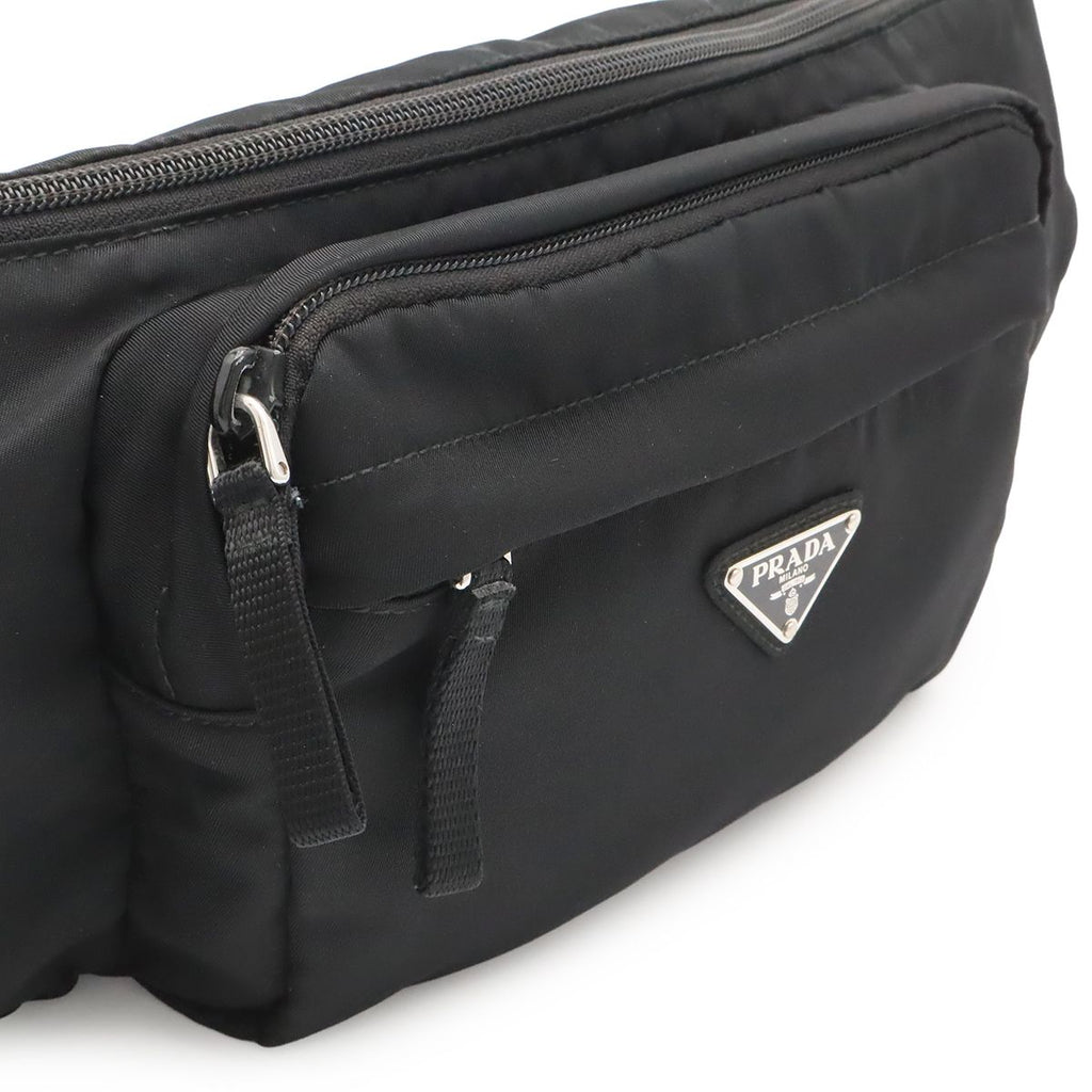 Prada Triangle Logo Waist Bag Pouch Hip Nylon Nero Black Silver — view 6