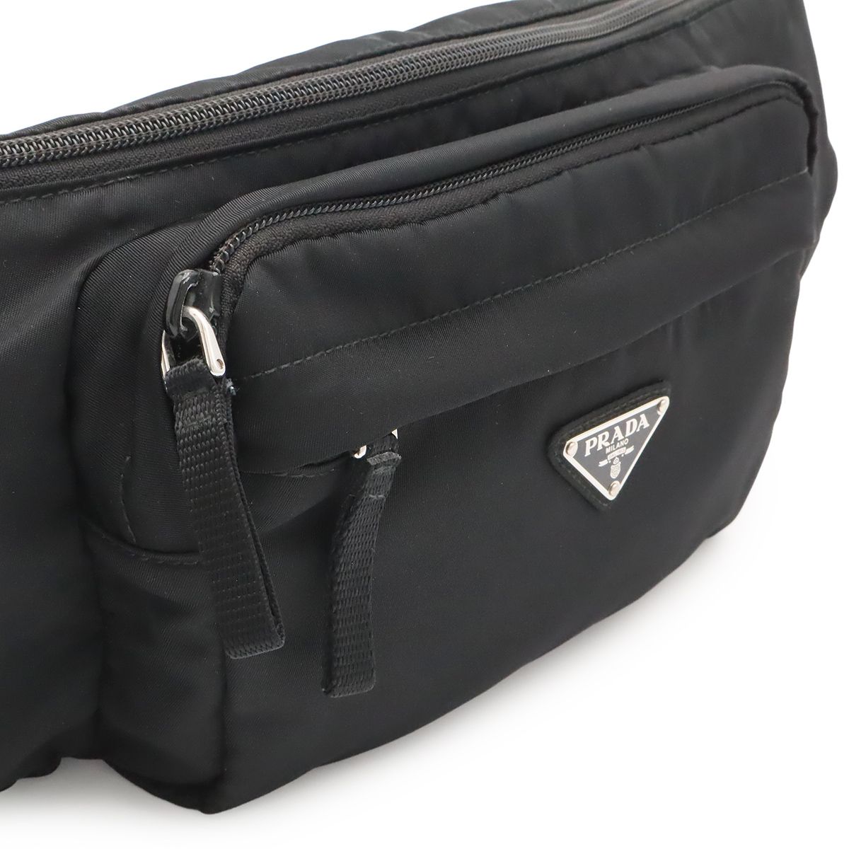 Prada Triangle Logo Waist Bag Pouch Hip Nylon Nero Black Silver — view 6