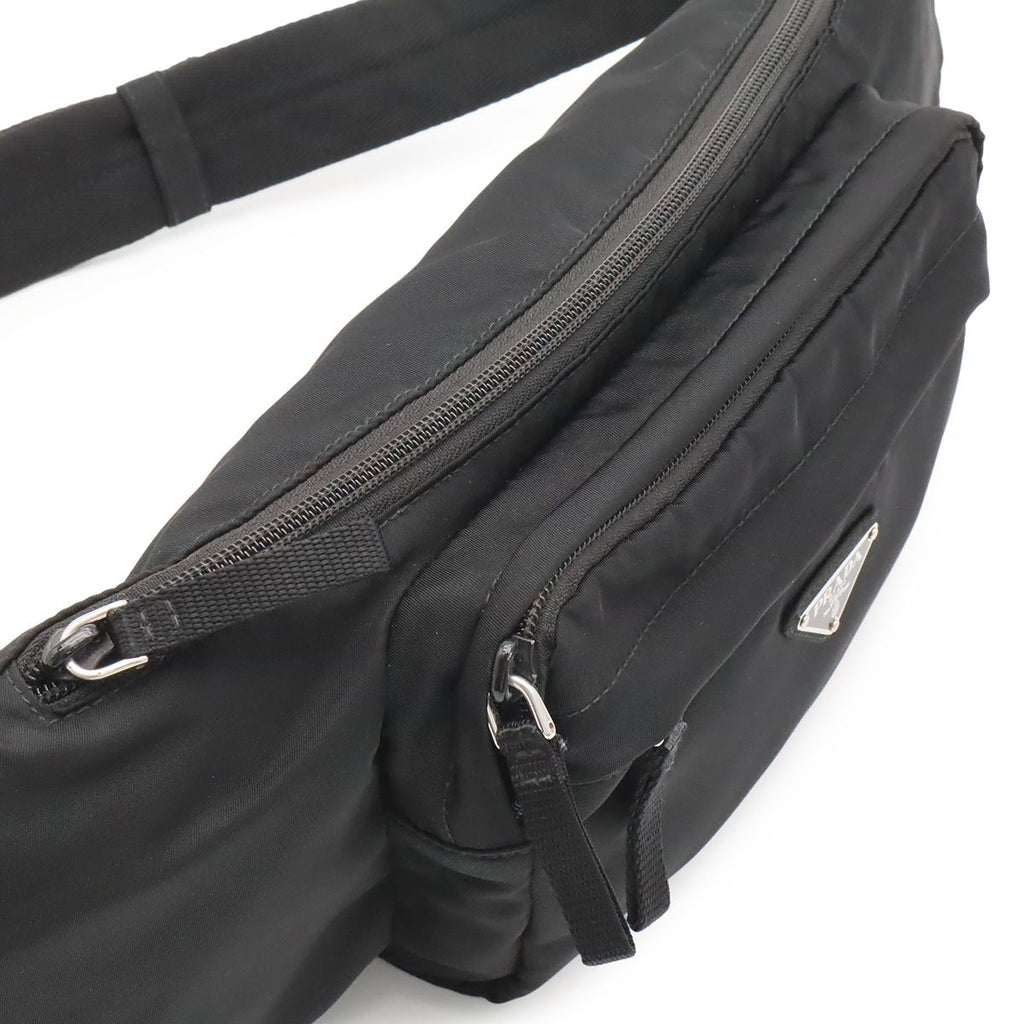 Prada Triangle Logo Waist Bag Pouch Hip Nylon Nero Black Silver — view 4