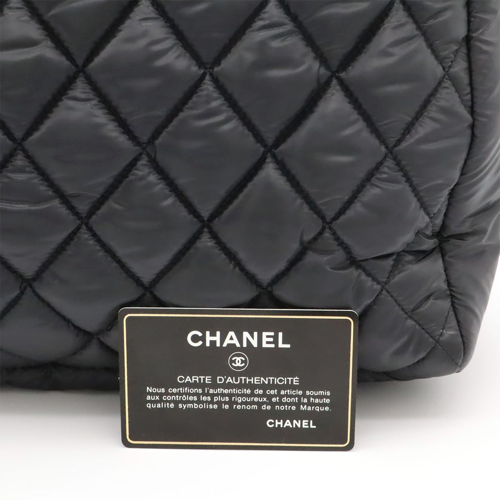 Chanel Coco Cocoon Tote Quilted Nylon Leather Black Silver — view 9