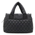 Chanel Coco Cocoon Tote Quilted Nylon Leather Black Silver