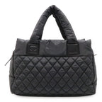 Chanel Coco Cocoon Tote Quilted Nylon Leather Black Silver