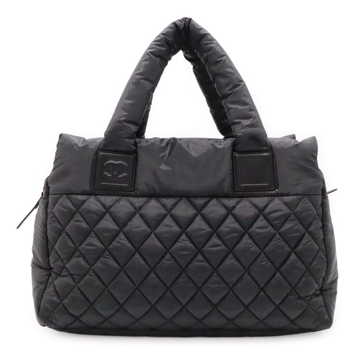 Chanel Coco Cocoon Tote Quilted Nylon Leather Black Silver