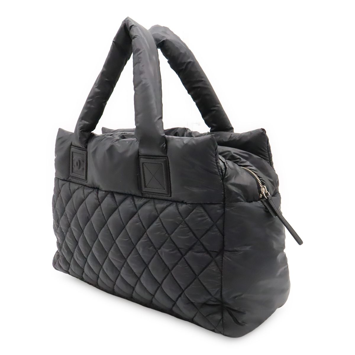 Chanel Coco Cocoon Tote Quilted Nylon Leather Black Silver — view 2