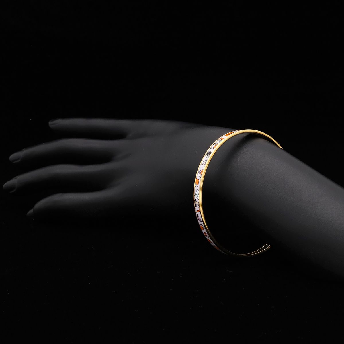 Hermes Extra Fan Bangle Bracelet White Orange Gold — view 6