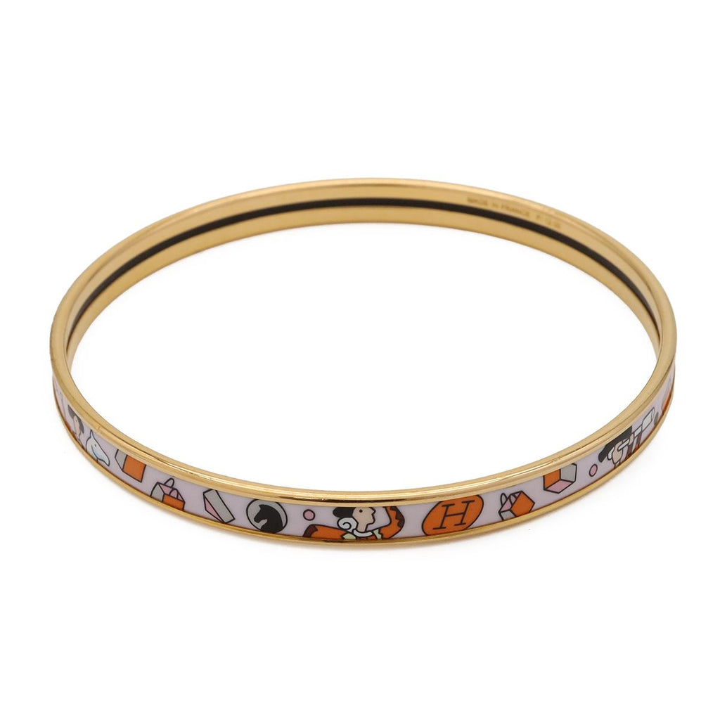 Hermes Extra Fan Bangle Bracelet White Orange Gold — view 2