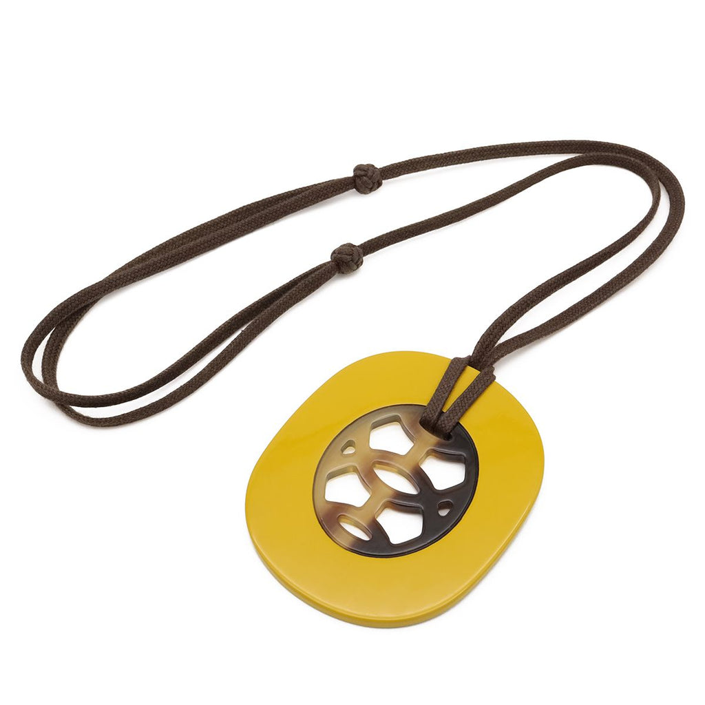 Hermes Lift PM Pendant Buffalo Horn Lacquer Yellow Brown — view 2