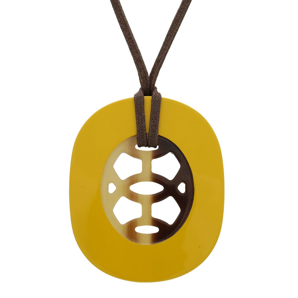 Hermes Lift PM Pendant Buffalo Horn Lacquer Yellow Brown