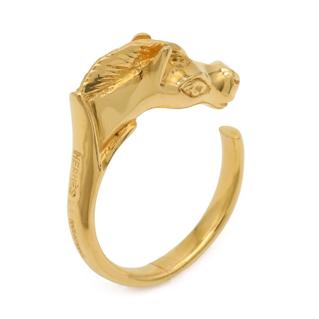 Hermes Cheval Horse Ring Motif Gold Plated
