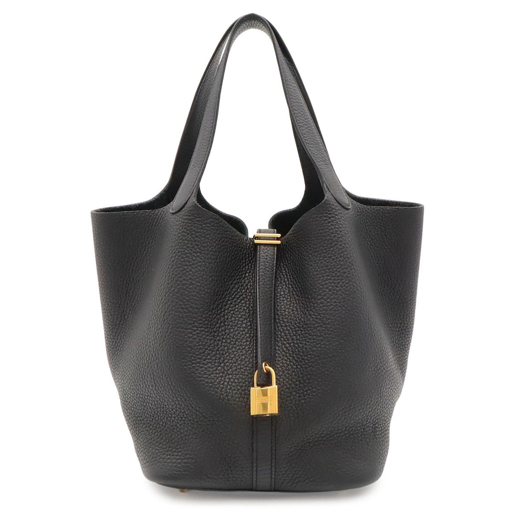 Hermes Picotin Lock MM Tote Taurillon Clemence Leather Black Gold