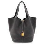 Hermes Picotin Lock MM Tote Taurillon Clemence Leather Black Gold