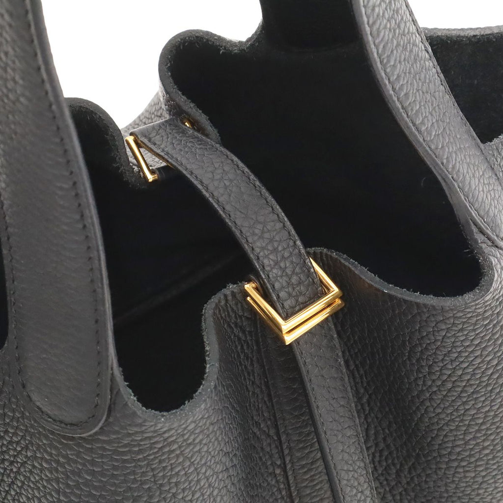 Hermes Picotin Lock MM Tote Taurillon Clemence Leather Black Gold — view 5