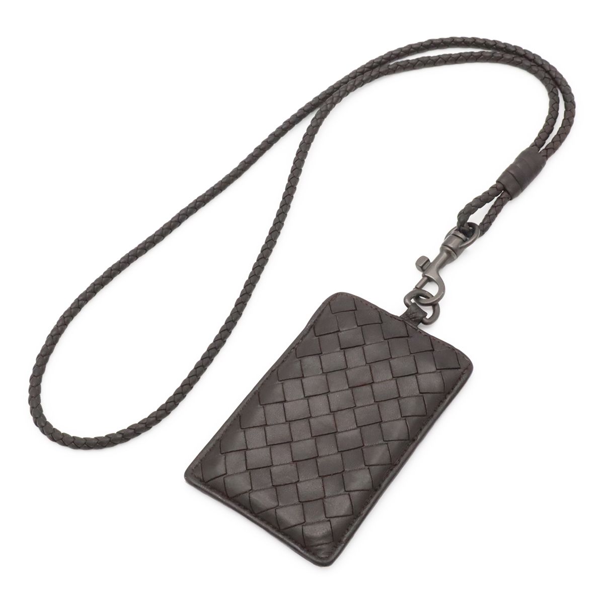 Bottega Veneta Intrecciato Pass Case ID with Neck Strap Leather Dark Brown