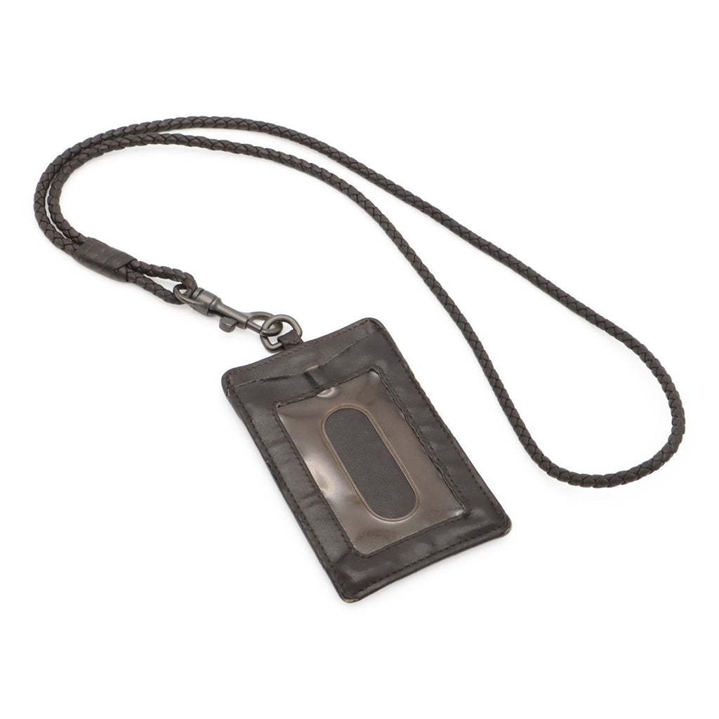 Bottega Veneta Intrecciato Pass Case ID with Neck Strap Leather Dark Brown — view 2