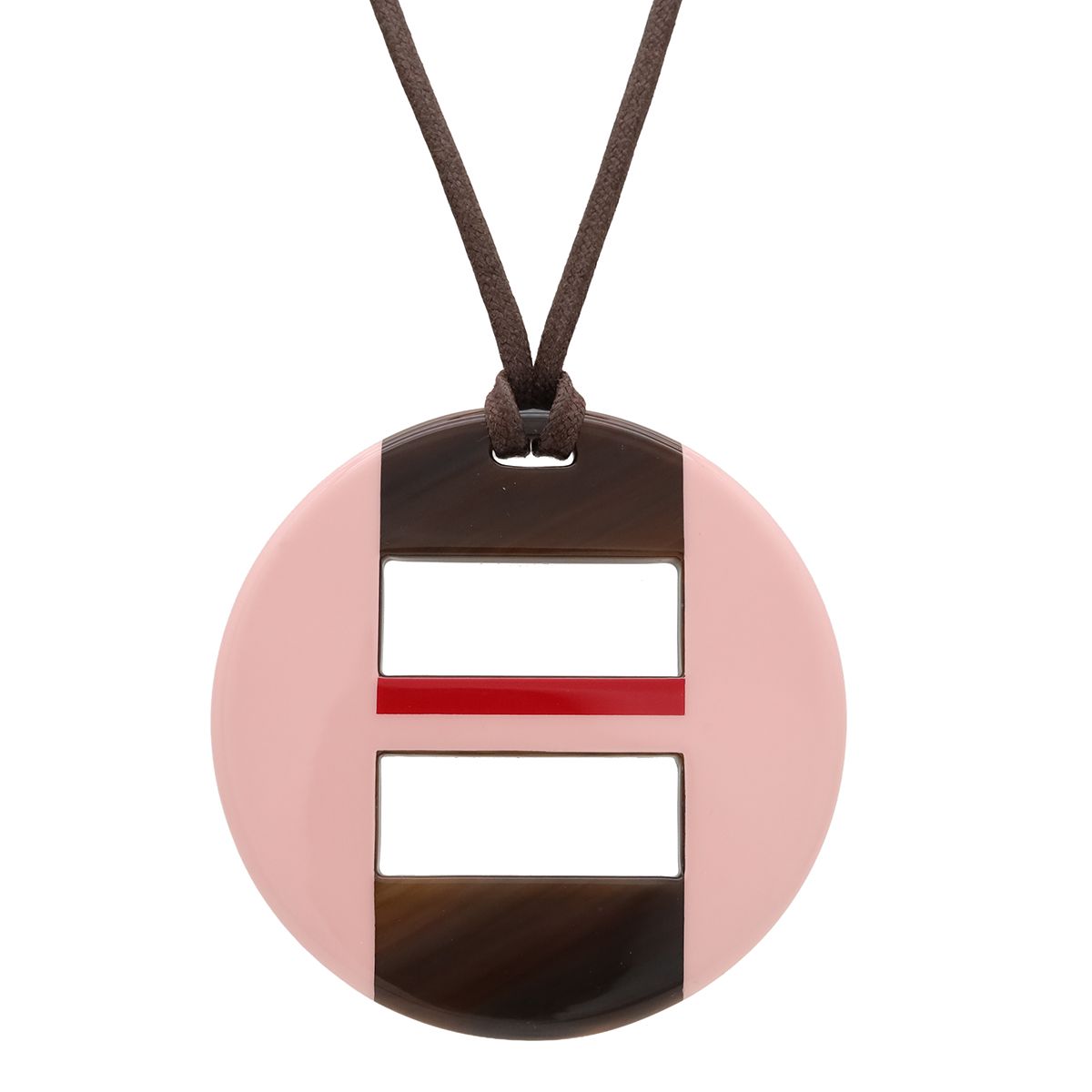 Hermes Equipe Necklace Buffalo Horn Lacquer Pink Red Dark Brown