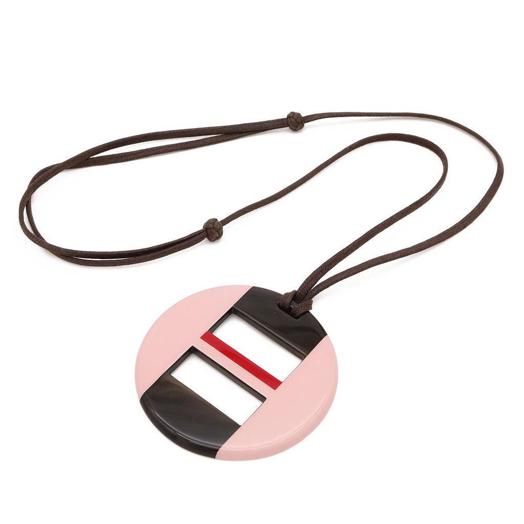 Hermes Equipe Necklace Buffalo Horn Lacquer Pink Red Dark Brown — view 2