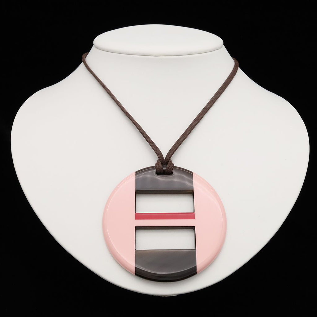 Hermes Equipe Necklace Buffalo Horn Lacquer Pink Red Dark Brown — view 6