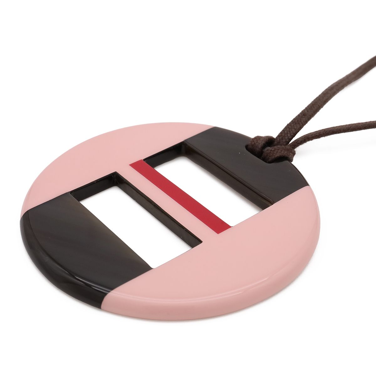 Hermes Equipe Necklace Buffalo Horn Lacquer Pink Red Dark Brown — view 3