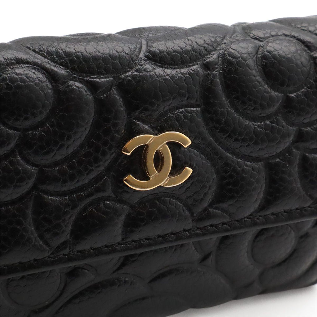 Chanel Camellia Embossed CC Logo Card Case Business Holder Caviar Leather Black — view 4