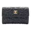 Chanel Camellia Embossed CC Logo Card Case Business Holder Caviar Leather Black