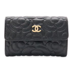 Chanel Camellia Embossed CC Logo Card Case Business Holder Caviar Leather Black