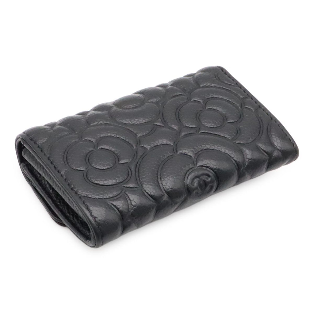 Chanel Camellia Embossed CC Logo Card Case Business Holder Caviar Leather Black — view 2