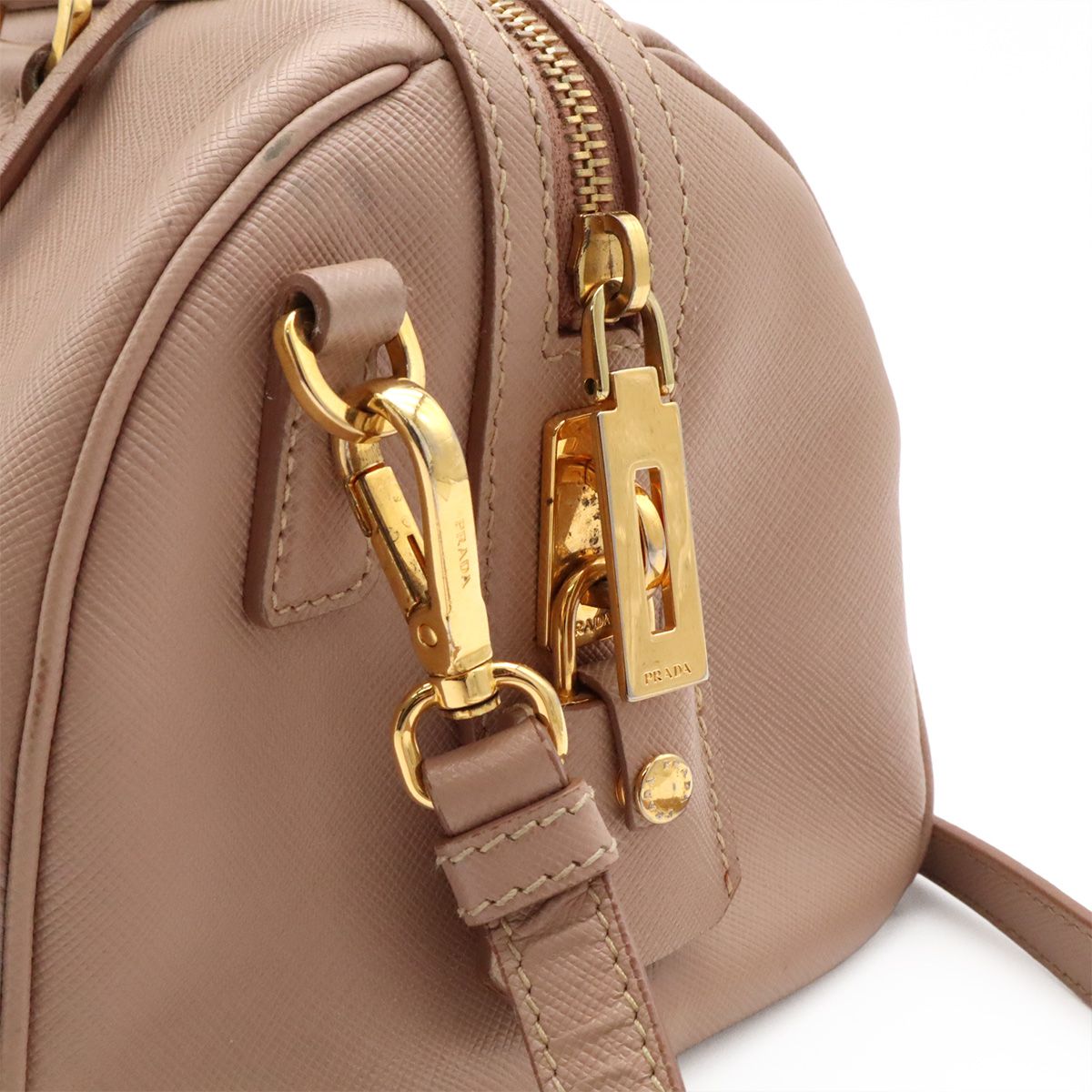 Prada Triangle Logo Saffiano Mini Boston Bag 2-Way Leather Cammeo Overseas — view 5