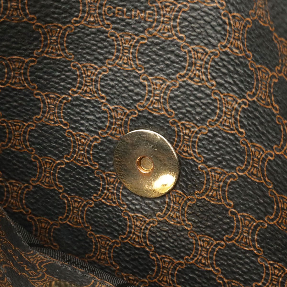 Celine Macadam Pattern Shoulder Bag Pochette Crossbody Leather Black Dark Brown — view 9