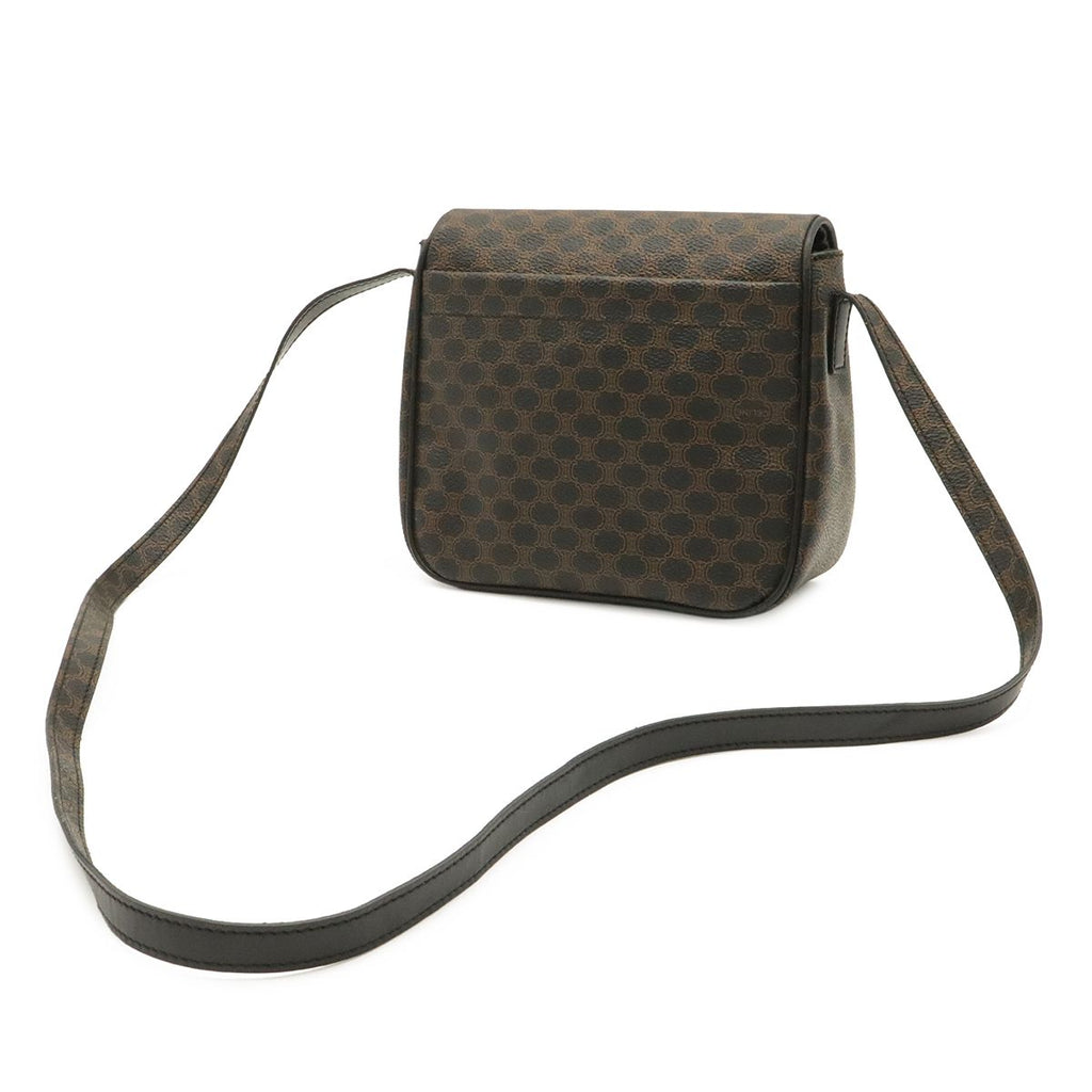 Celine Macadam Pattern Shoulder Bag Pochette Crossbody Leather Black Dark Brown — view 2