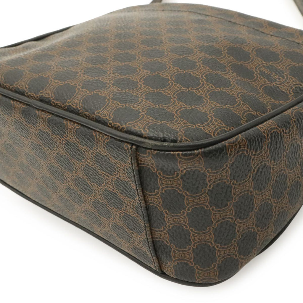 Celine Macadam Pattern Shoulder Bag Pochette Crossbody Leather Black Dark Brown — view 3