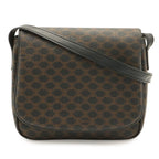 Celine Macadam Pattern Shoulder Bag Pochette Crossbody Leather Black Dark Brown