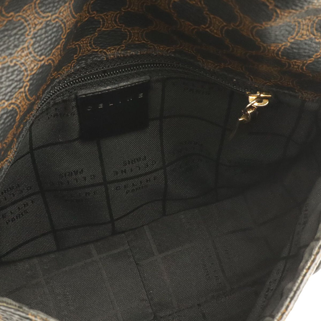 Celine Macadam Pattern Shoulder Bag Pochette Crossbody Leather Black Dark Brown — view 5
