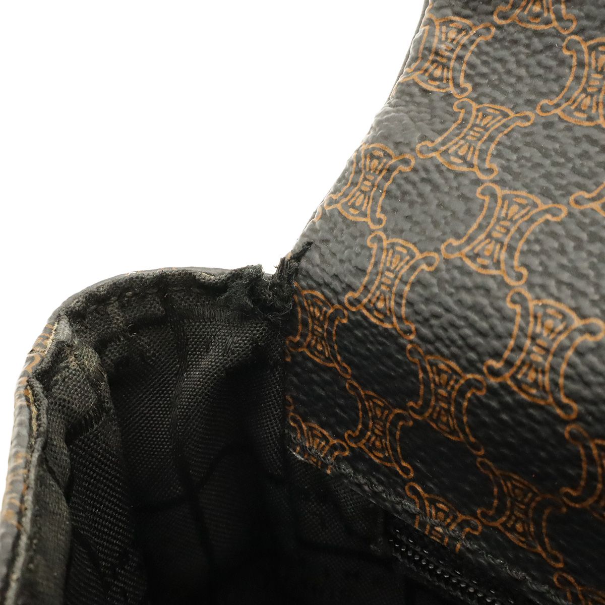 Celine Macadam Pattern Shoulder Bag Pochette Crossbody Leather Black Dark Brown — view 6